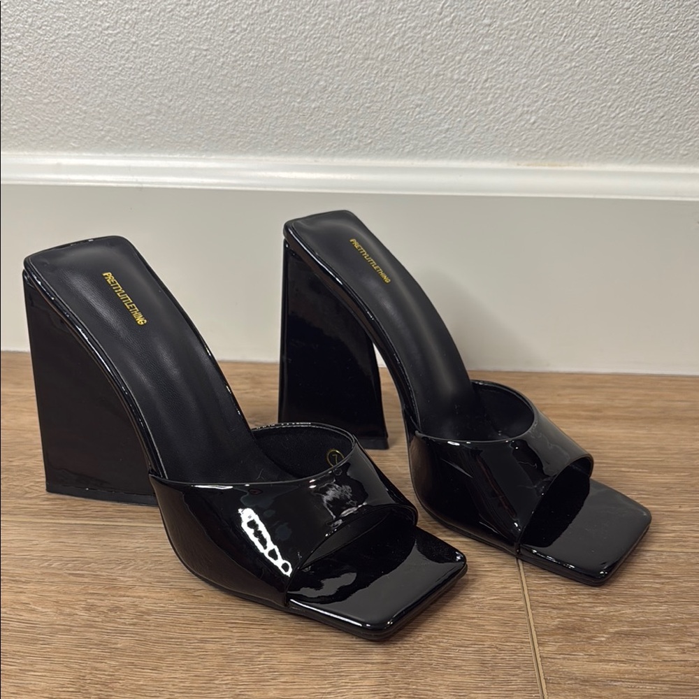 PrettyLittleThing Black Heeled Mules with Square Toe